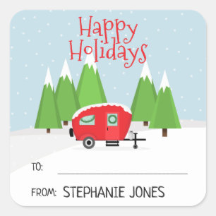 Retro Camper Christmas Square Sticker