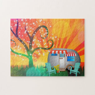 RETRO CAMPER COUNTRY ART COLORFUL JIGSAW PUZZLE