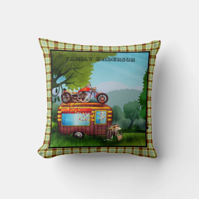 Retro Camper Decor - Trailer Trash Tartan Custom Throw Pillow (Front)