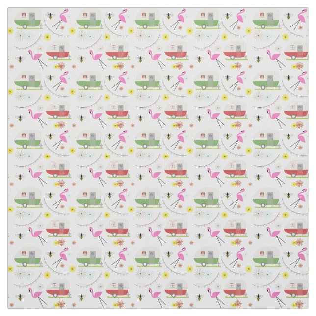 Retro Camper Flamingo Floral Bee Fabric (Swatch)
