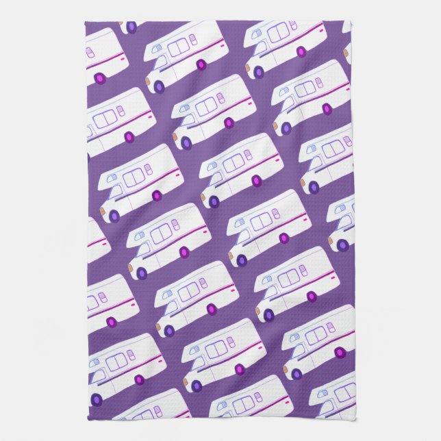 Retro Camper Motorhome RV purple kitchen towel (Vertical)