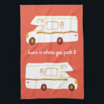 Retro Camper Motorhome RV rust red kitchen towel<br><div class="desc">Decorate your kitchen with this cool towel. Makes a great housewarming or anniversary gift! 
You can customize it and add text too.
Check my shop for lots more colours and patterns plus matching kitchen stuff!</div>