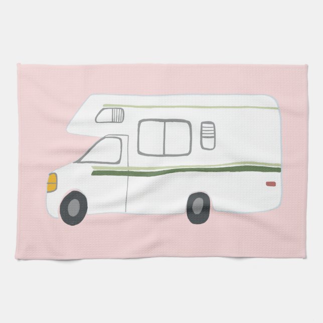 Retro Camper Motorhome RV serviette de cuisine ros (Horizontal)