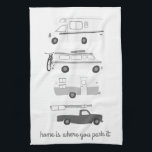 Retro Camper Motorhome RV Vanlife Grey White Kitchen Towel<br><div class="desc">Home is where you park it! 
Decorate your kitchen with this cool towel. Makes a great housewarming or anniversary gift! 
You can customize it and add text too.
Check my shop for lots more colours and patterns plus matching kitchen stuff!</div>