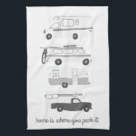Retro Camper Motorhome RV Vanlife Grey White Kitchen Towel<br><div class="desc">Home is where you park it! 
Decorate your kitchen with this cool towel. Makes a great housewarming or anniversary gift! 
You can customize it and add text too.
Check my shop for lots more colours and patterns plus matching kitchen stuff!</div>