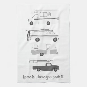 Retro Camper Motorhome RV Vanlife Grey White Kitchen Towel