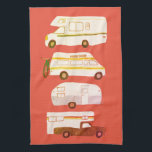 Retro Camper Motorhome RV Vanlife Red Distressed Kitchen Towel<br><div class="desc">Decorate your kitchen with this cool towel with an RV,  trailer,  campervan and truck camper. Makes a great housewarming or anniversary gift! 
You can customize it and add text too.
Check my shop for lots more colours and patterns plus matching kitchen stuff!</div>