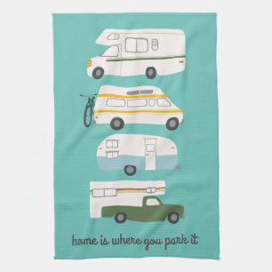 Retro Camper Motorhome RV Vanlife Teal Kitchen Towel