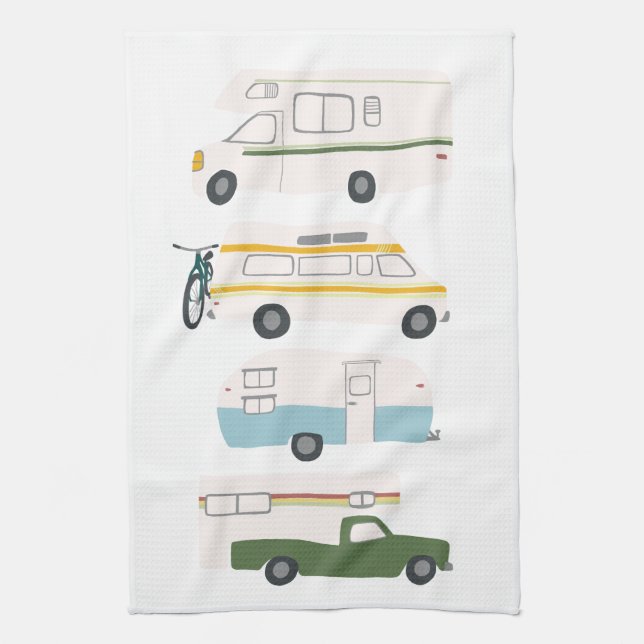 Retro Camper Motorhome RV Vanlife White Kitchen Towel (Vertical)