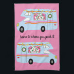 Retro Camper Motorhome RV Vanlife Xmas Kitchen Towel<br><div class="desc">Decorate your kitchen with this cool towel. Makes a great housewarming or anniversary gift! 
You can customize it with your own text too.
Check my shop for lots more colours and patterns plus matching kitchen stuff!</div>