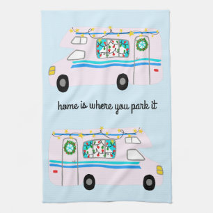 Retro Camper Motorhome RV Vanlife Xmas Kitchen Towel