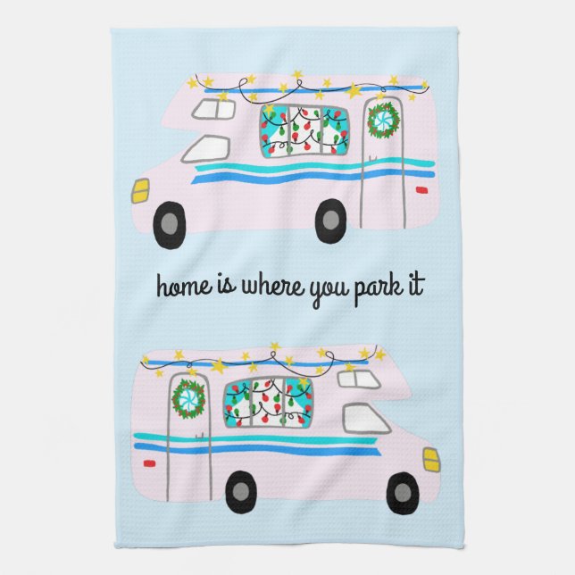 Retro Camper Motorhome RV Vanlife Xmas Kitchen Towel (Vertical)