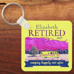 Retro Camper Retired Camping Happily Ever After Keychain