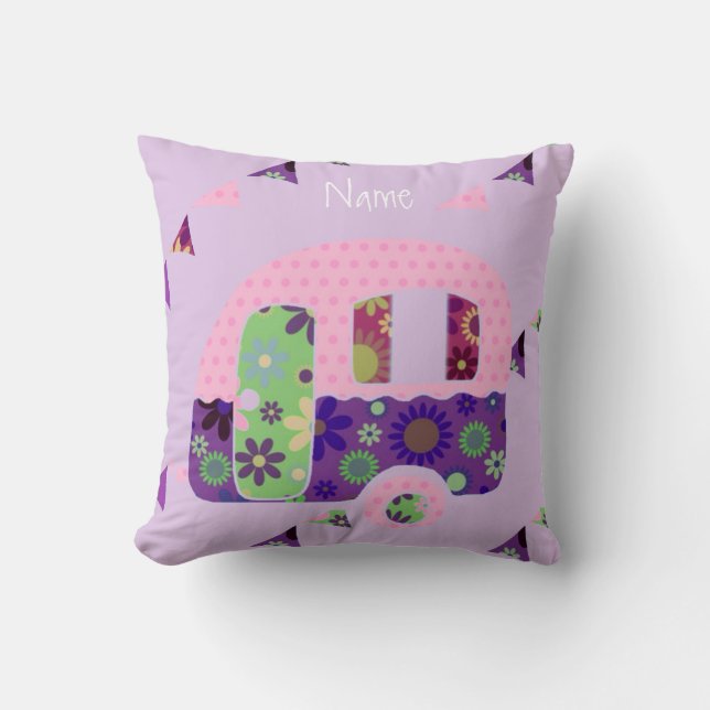 Retro Camper Throw Pillow (Front)