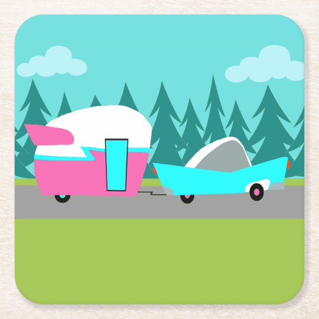Retro Camper / Trailer and Car Paper Coasters (Front)