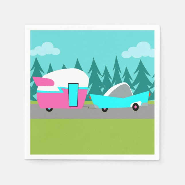 Retro Camper / Trailer and Car Paper Napkins (Front)