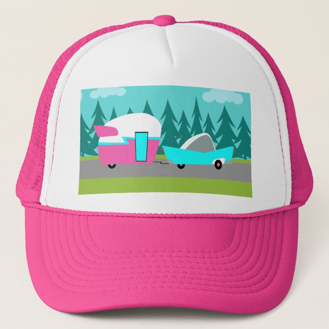 Retro Camper / Trailer and Car Trucker Hat (Front)