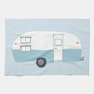Retro Camper Trailer blue kitchen towel