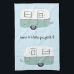 Retro Camper Trailer RV Motorhome Blue Kitchen Towel<br><div class="desc">Decorate your kitchen with this cool towel. Makes a great housewarming or anniversary gift! 
You can customize it and add text too.
Check my shop for lots more colours and patterns plus matching kitchen stuff!</div>