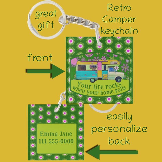 Retro Camper Van Vie Rocks Amusants Fleurs Modes (Retro camper van keychain.
What a great gift!)