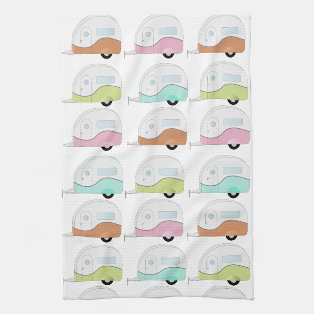 Retro Campers in Pastels Kitchen Towel (Vertical)