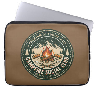 Retro Campfire Social Club Mountain Outdoor Badge Laptop Sleeve