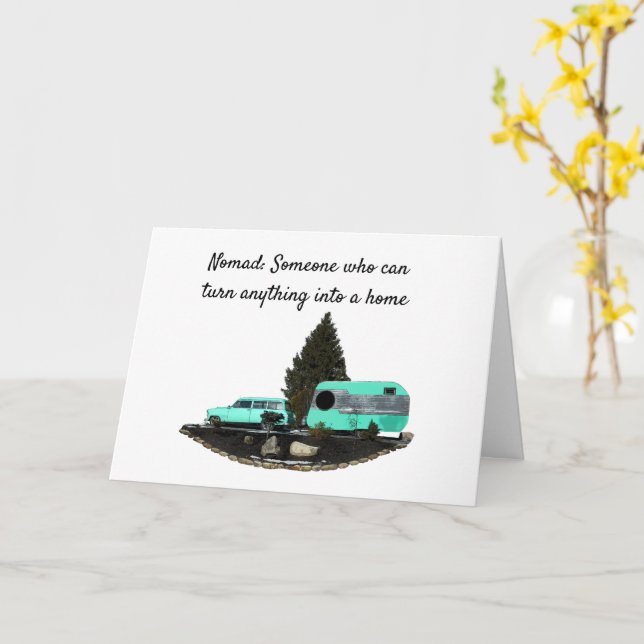 Retro Camping Car Trailer Folding Greeting Card (Yellow Flower)
