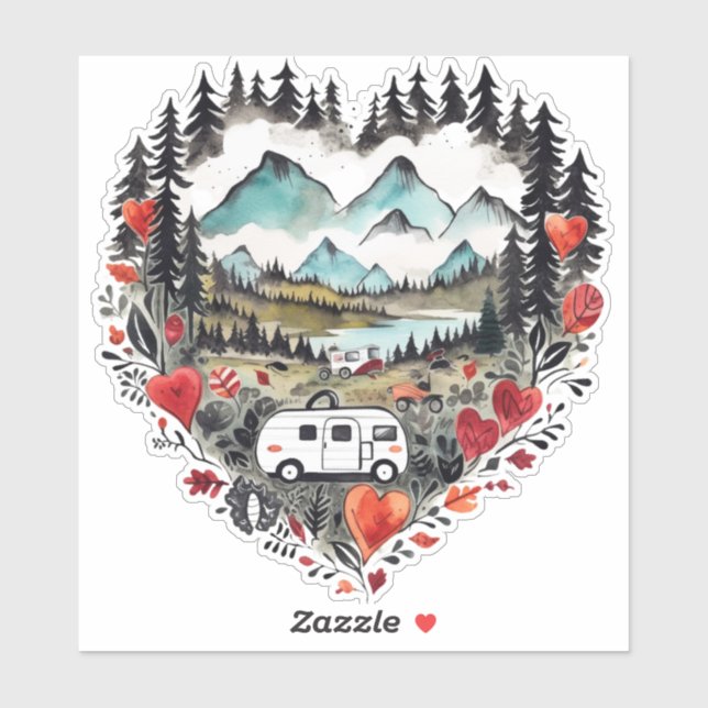 Retro Camping Heart Watercolor (Sheet)