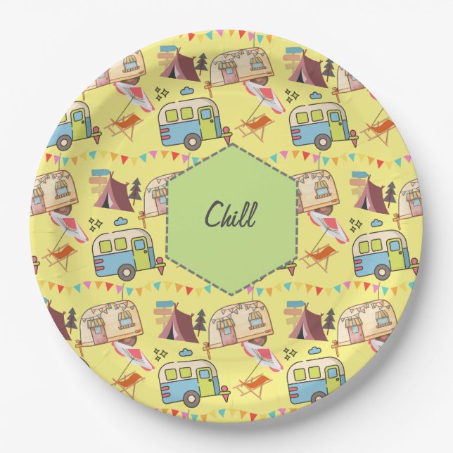 Retro Camping theme  Paper Plate (Front)