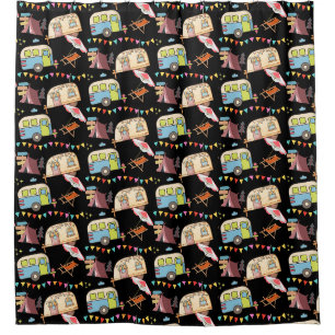 Retro Camping theme Shower Curtain