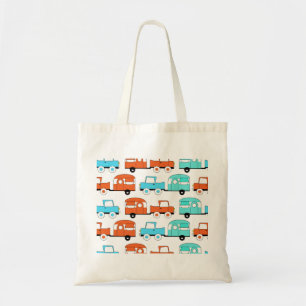 Retro Camping Trailer Turquoise Orange Vintage Car Tote Bag