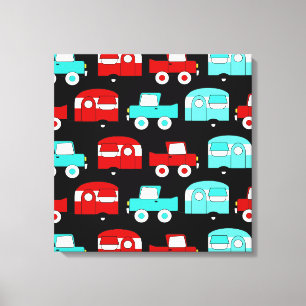 Retro Camping Trailer Turquoise Red Vintage RV Canvas Print