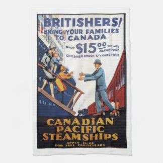 Retro Canada Britain steamships migration poster, Kitchen Towel