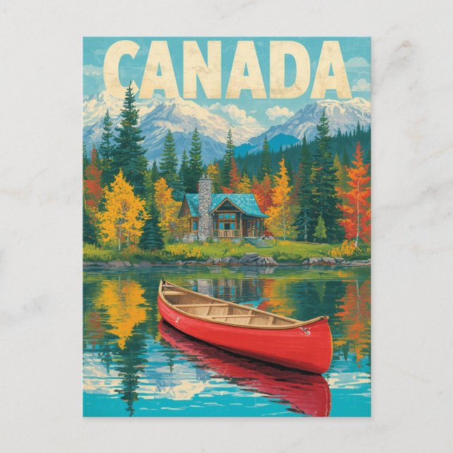 Retro Canada Travel – Mountains & Autumn Forest Postcard (Front)