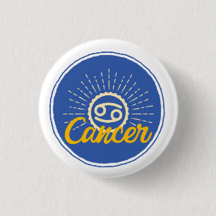 Retro Cancer Zodiac Sign   1 Inch Round Button