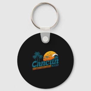 Retro Cancun Mexico Sunset Palm Tree Beach Summer Keychain