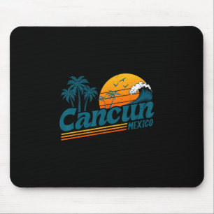 Retro Cancun Mexico Sunset Palm Tree Beach Summer Mouse Pad