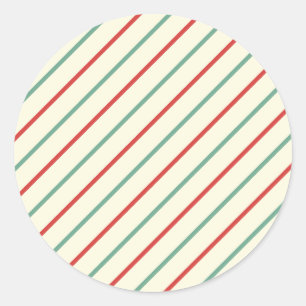 Retro Candy Cane Christmas Stripes Red Green Classic Round Sticker