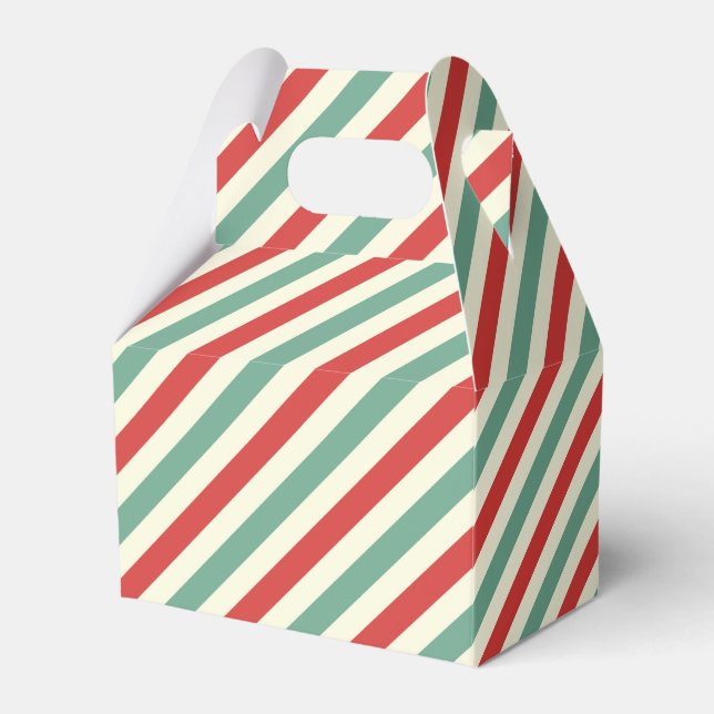 Retro Candy Cane Christmas Stripes Red Green Favor Box (Front Side)
