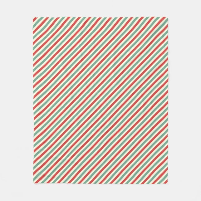 Retro Candy Cane Christmas Stripes Red Green Fleece Blanket (Front)