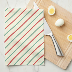 Retro Candy Cane Christmas Stripes Red Green Kitchen Towel