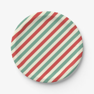 Retro Candy Cane Christmas Stripes Red Green Paper Plate