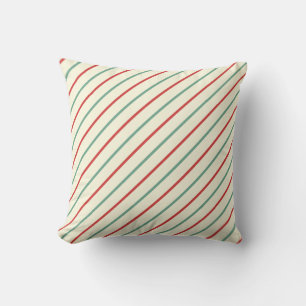Retro Candy Cane Christmas Stripes Red Green Throw Pillow