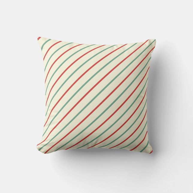 Retro Candy Cane Christmas Stripes Red Green Throw Pillow (Front)