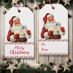 Retro Candy Cane Santa Claus Gift Tags
