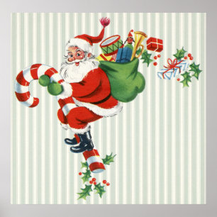 retro candy cane santa poster