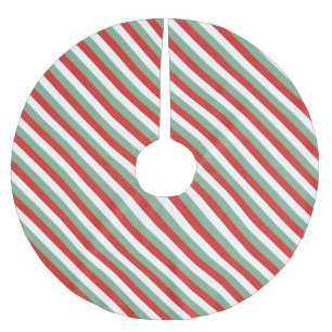 Retro Candy Cane Striped Red Green Christmas Brushed Polyester Tree Skirt