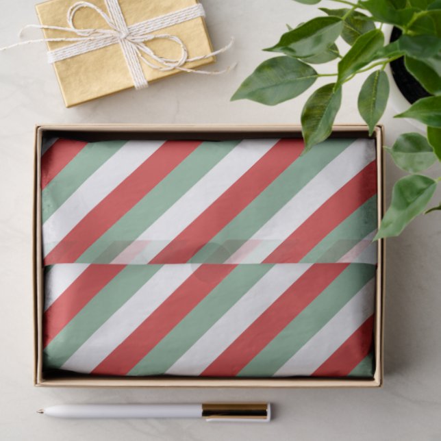 Retro Candy Cane Striped Red Green Christmas Tissue Paper (Gift)