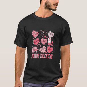 Retro Candy Heart Howdy Valentines Day Cowgirl Wes T-Shirt