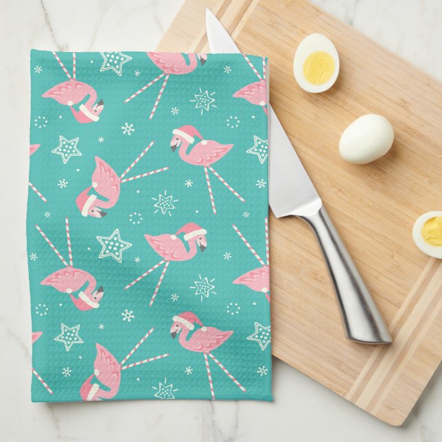 Retro Candy Pink Flamingos ©studioxtine Kitchen Towel (Quarter Fold)